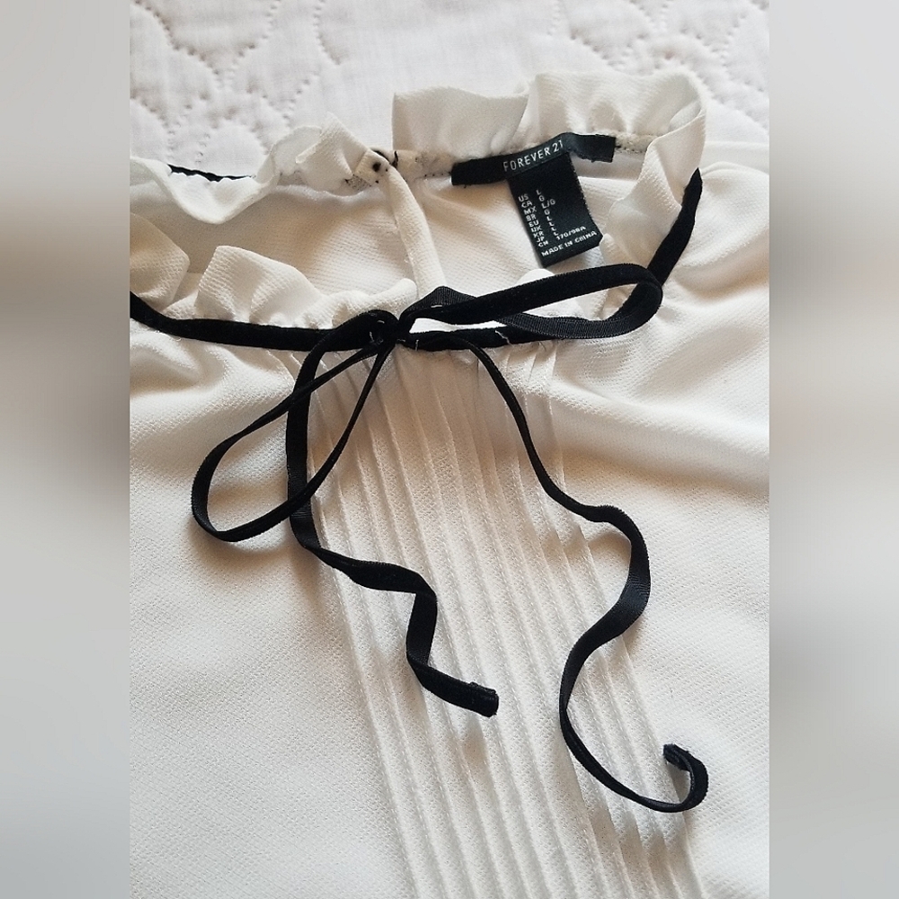 Forever 21 Sheer Ruffled Choker Collar with Tie Blouse